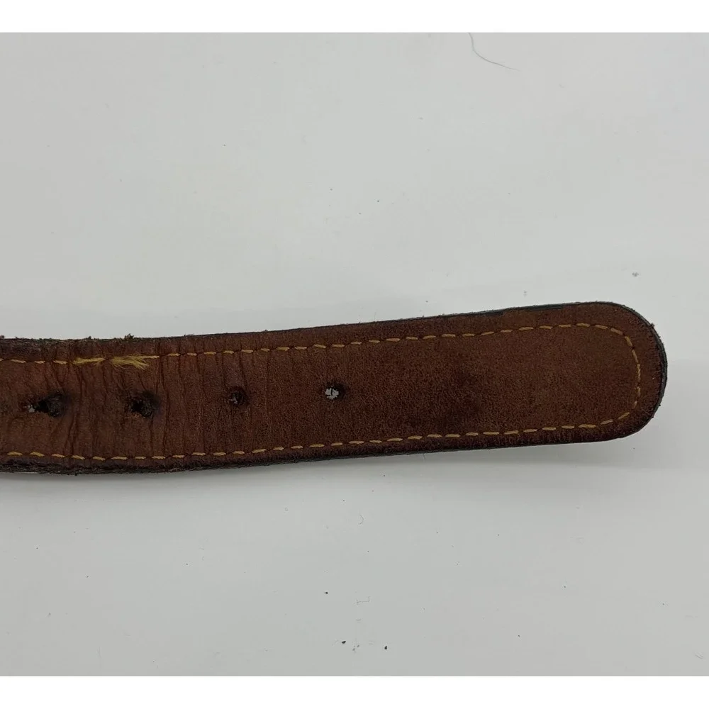 VTG Zeppelin Fish Canvas Leather Belt Size 46 Solid Brass Buckle Made In USA